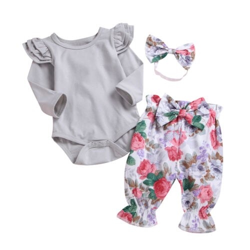 Newborn Baby Girls Floral 3Pcs Clothes