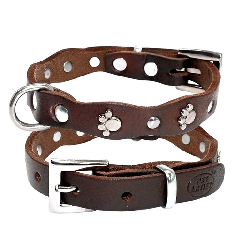 Genuine Leather Dog Collar Soft Adjustable Studded