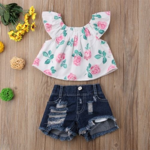 Canis Newborn Baby Girl Flower Off Shoulder Tops