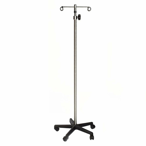 Dukal IV Poles Stand with 2 Hook. Chrome Plated Steel Stand, 5 Caster