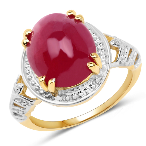 14K Yellow Gold Plated 4.46 Carat Genuine Glass Filled Ruby .925