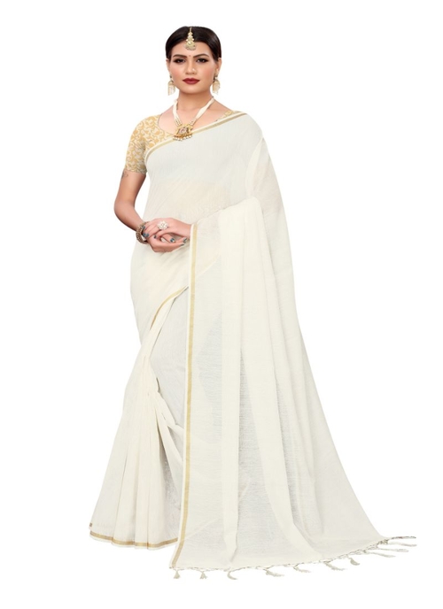 Generic Women's Chanderi Saree (White, 5-6 Mtrs)