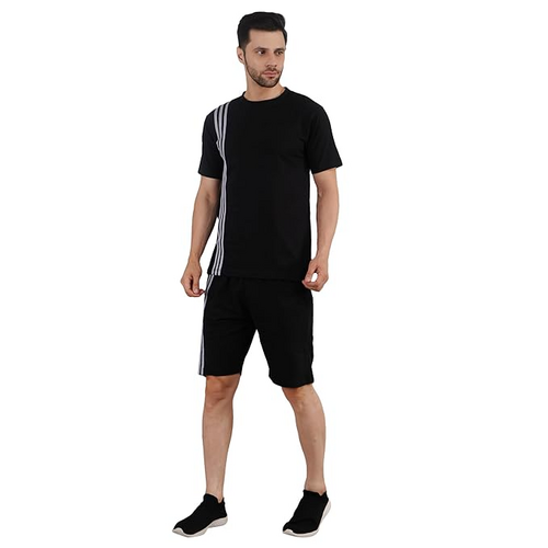 Men Co-Ord Set Black Color Hosiery Cotton Blend Fabric (Size-L)