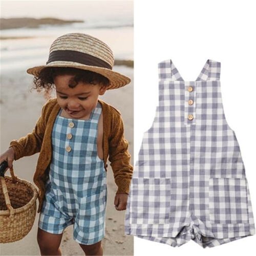 Casual Baby Girl Boy Plaid Romper Summer