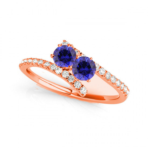 R781-S-D-.50-14R-Si-2 0.50 14K Rose Gold Sapphire Two Stone Rings,