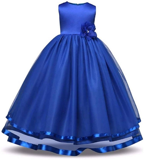 Girls Maxi/Full Length Party Dress  (Dark Blue, Sleeveless)