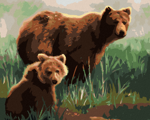 Zuty - Paint by Numbers - BEAR WITH CUB IN GRASS (D. RUSTY RUST),