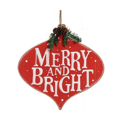 Sign Merry and  Bright 30 x 3,5 x 30 cm Red White Green Plastic MDF