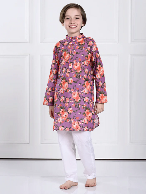 Floral Kurta Pajama Set (SIZE-3-4yr) (COLOR-PURPLE)