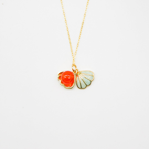 Gift Box - Green Shell Sunset Aroma Necklace, Sterling Silver Chain
