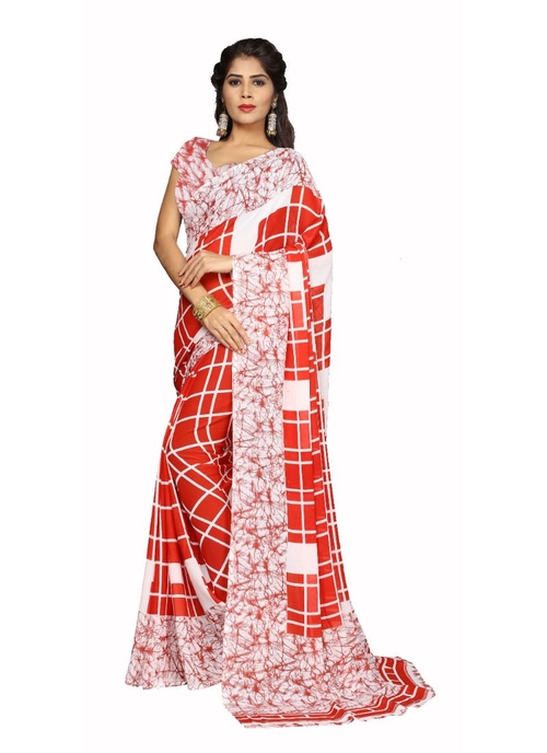 Red Color Faux Georgette  Saree