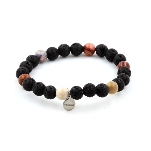 Petrified wood + Lava Bracelet 8 mm Beads.