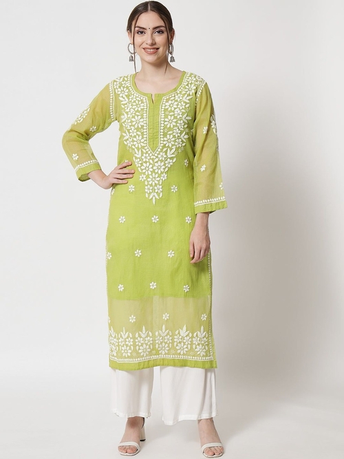 Chikankari Kota Cotton straight Kurta with Matching Slip (Size-L)