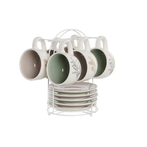 Piece Coffee Cup Set DKD Home Decor Beige Metal White Dolomite (180