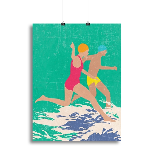 Running Swimmers green Canvas Print or Poster