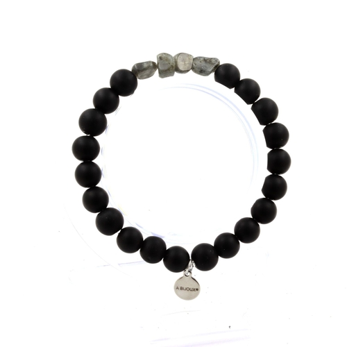 Labradorite + matte black Onyx Bracelet 8 mm Beads.