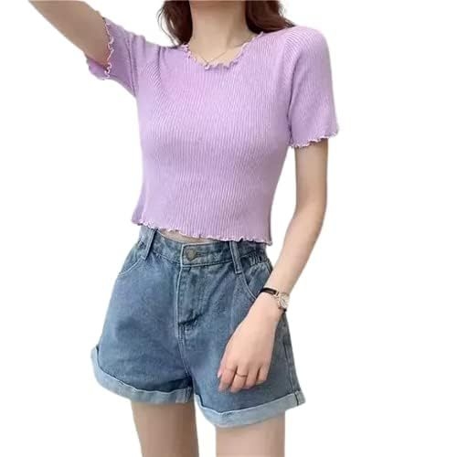 PURPLE Half Sleeve top Girl's Women's Ribbed Half Sleeve Top with