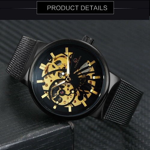 Unique Men Ultra Thin Mechanical Watch Skeleton Deer Design Mesh Strap