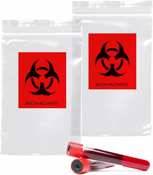 Pack of 100 Biohazard Specimen Bags Black and Red 3 x 5 Zipper Top