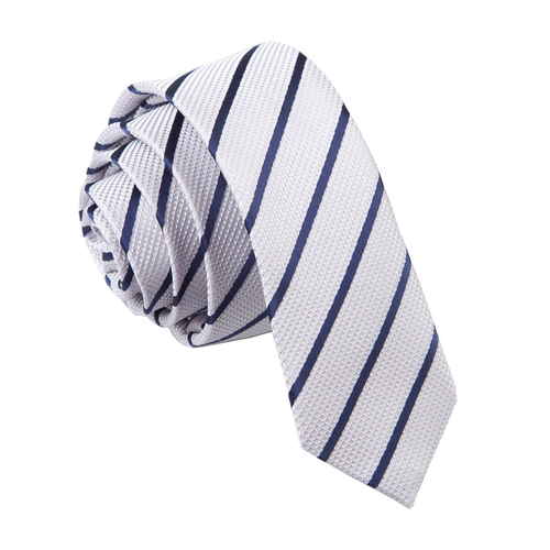 Single Stripe Skinny Tie - Silver & Navy