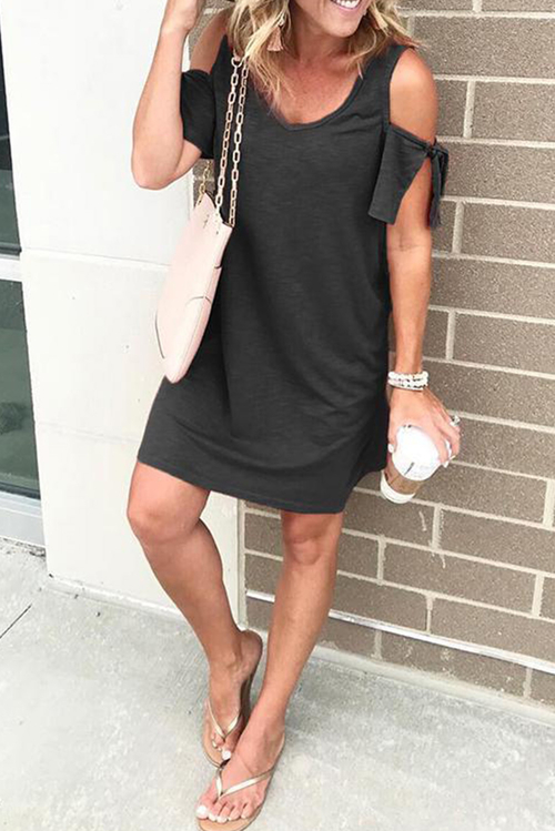 Black Cold Shoulder Shift Dress