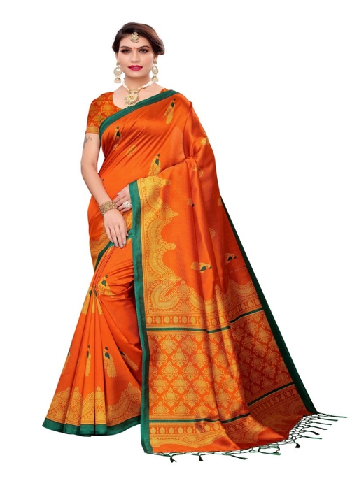 Generic Women's Art Silk Saree (Orange, 5-6 Mtrs)