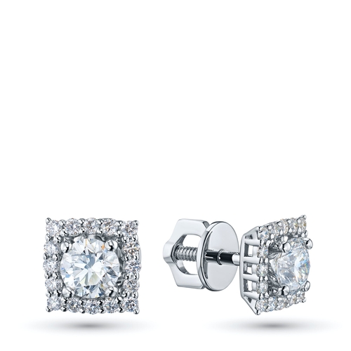 14K White Gold Earring Studs with 34 Round-Cut Lab-Created Diamonds