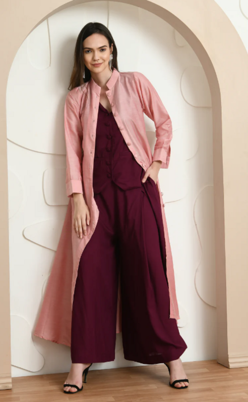 LIGHT PINK JACKET WITH COAT STYLE INNER SET (Size S)