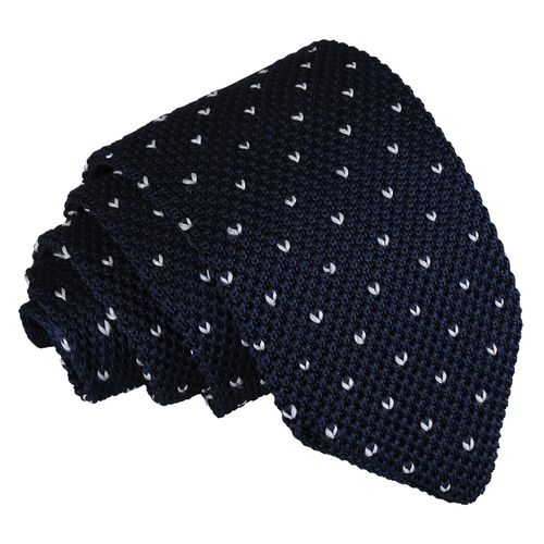 Flecked V Polka Dot Knitted Slim Tie - Midnight Blue