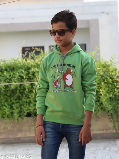 Boys Green Polycotton Sweatshirts & Hoodies Pack Of 1
