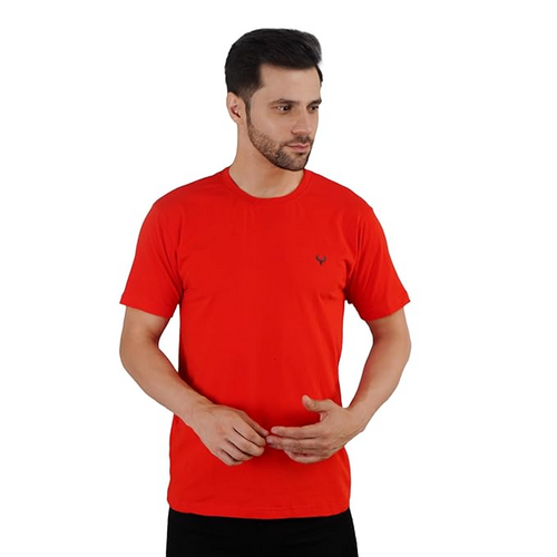 Men Cotton Fabric Half Sleeve T-Shirt (Size-M) (Color-RED)