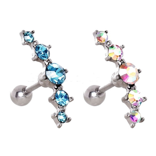 316L Surgical Steel Curved Five CZ Cartilage Earring