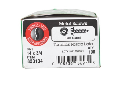 Hillman 823134 14 x 0.75 in. Hex Head Sheet Metal Screws  Stainless St