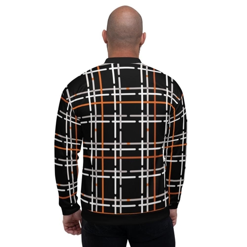 Mens Jacket - Tartan Plaid Colorblock Bomber Jacket Black/multicolor