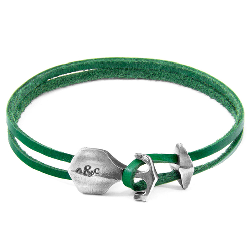 Fern Green Delta Anchor Silver & Flat Leather Bracelet