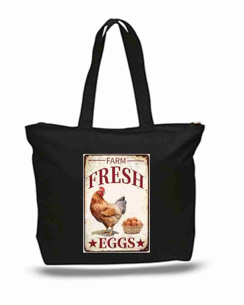 Fresh Eggs Tin Sign Art New Zipper Tote Bag