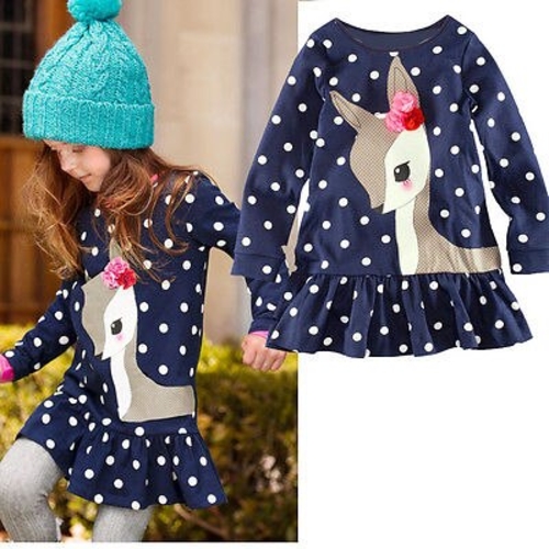 Children Kids Clothing Deer Polka Dots Girl Dress