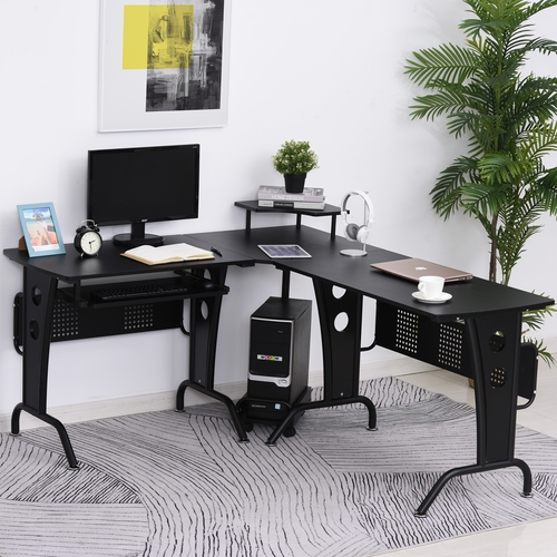 HOMCOM L-Shaped Corner Computer Office Desk  PC Table Workstation with