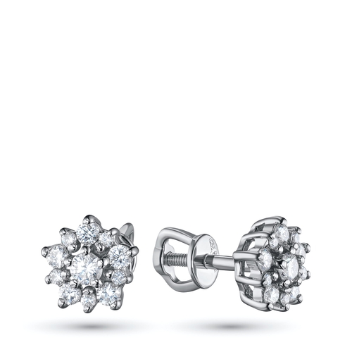 Sterling Silver Earring Studs with 22 Round-Cut Lab-Created Diamonds