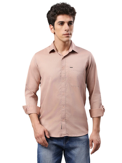 Men Regular Fit Washed Casual Shirt Peach Size L