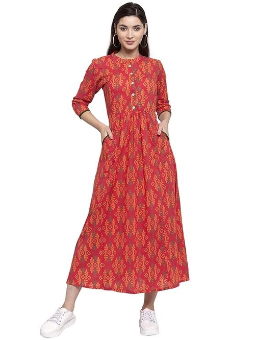 cotton abstract print waist gathere A-line Kurta (Size-M)