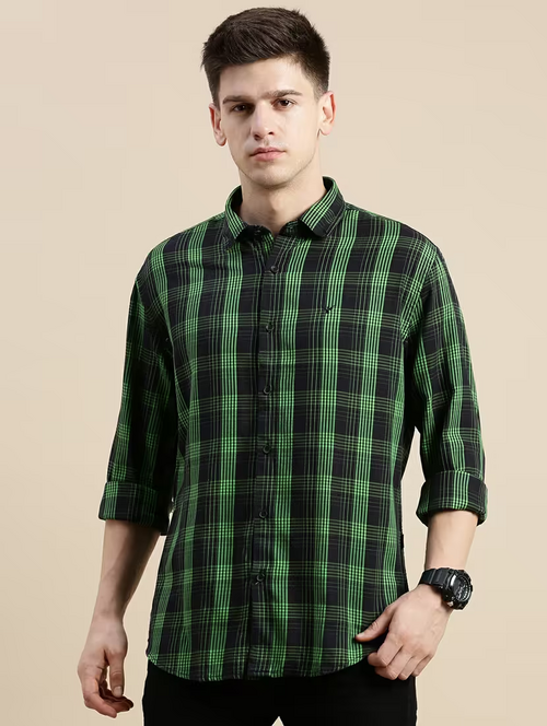 Mens Checks Casual Shirt (Size-L) (Color-Green)