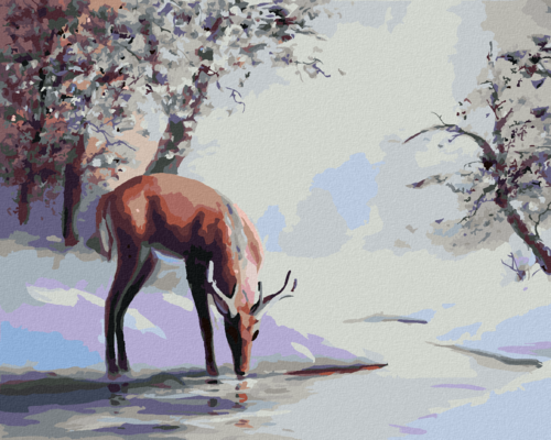 Zuty - Paint by Numbers - DEER DRINKING FROM A STREAM IN WINTER (D.