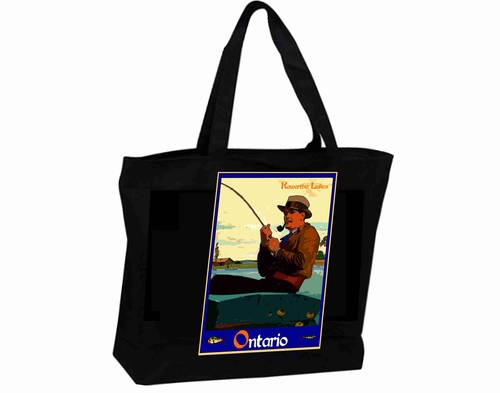 Tote Bag XXL Travel Poster Visit and Fish Ontario Canada