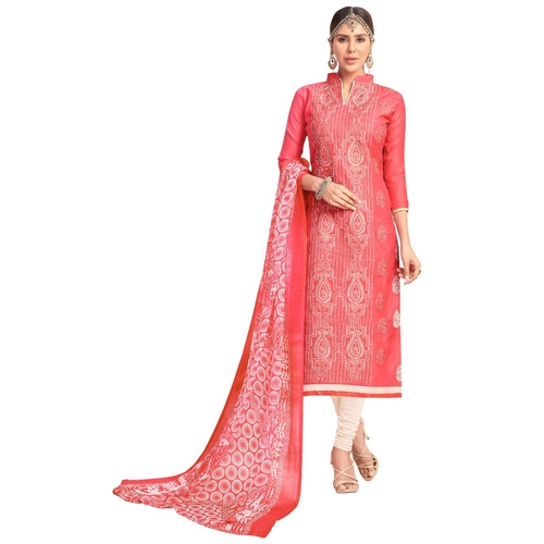 Chanderi Fabric Peach Color Dress Material