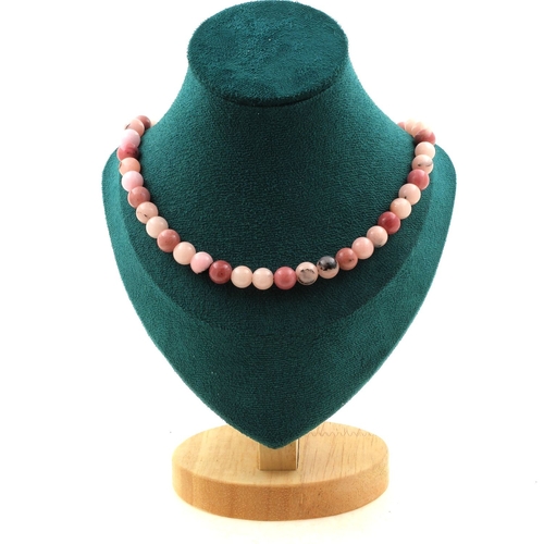 Pink Opal + Rhodonite 8 mm beads necklace.