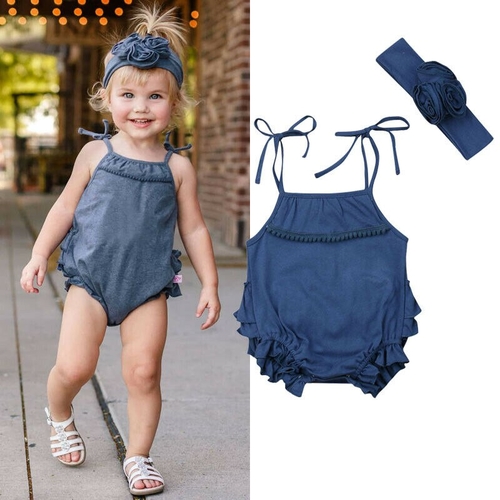 Lovely Newborn Baby Girls Bodysuit Sleeveless Belt