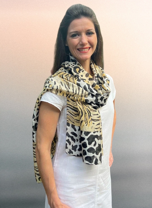 Gold Leopard Print Silk Scarf