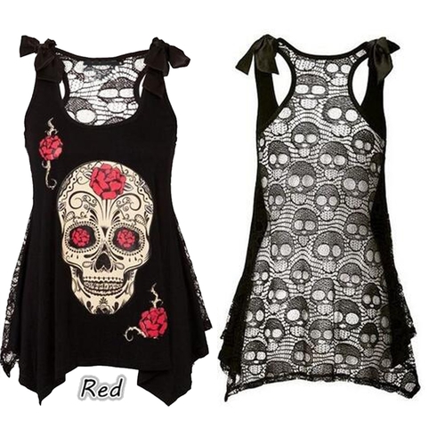  Plus Size 3D Skull Print Sleeveless Punk