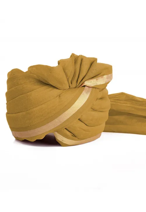 Men's Woven Silk Solid Turban/Pagri (Color-GOLDEN)